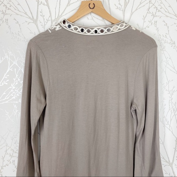 INC International Concepts Taupe Embellished Pima Cotton V-Neck Top Large - Picture 4 of 12